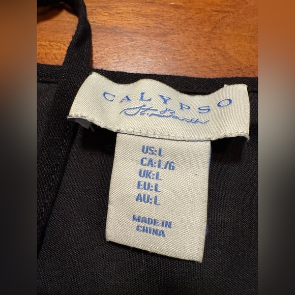 Calypso St. Barth Black Linen Blend Sundress Embroidered Palm Trees Sz L - NEW - Picture 5 of 12